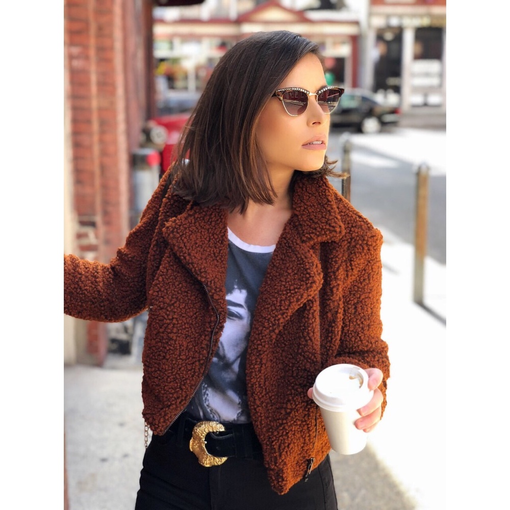 Last✨🆕Hampton Brown Teddy Biker Jacket - Picture 7 of 8